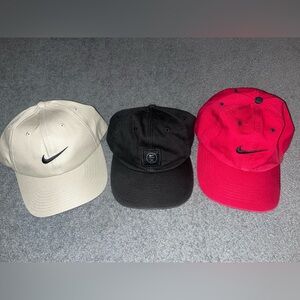 Vintage Nike Golf / Tiger Woods Golf Men's Hat Lot of 3 - Beige, Black, and Red
